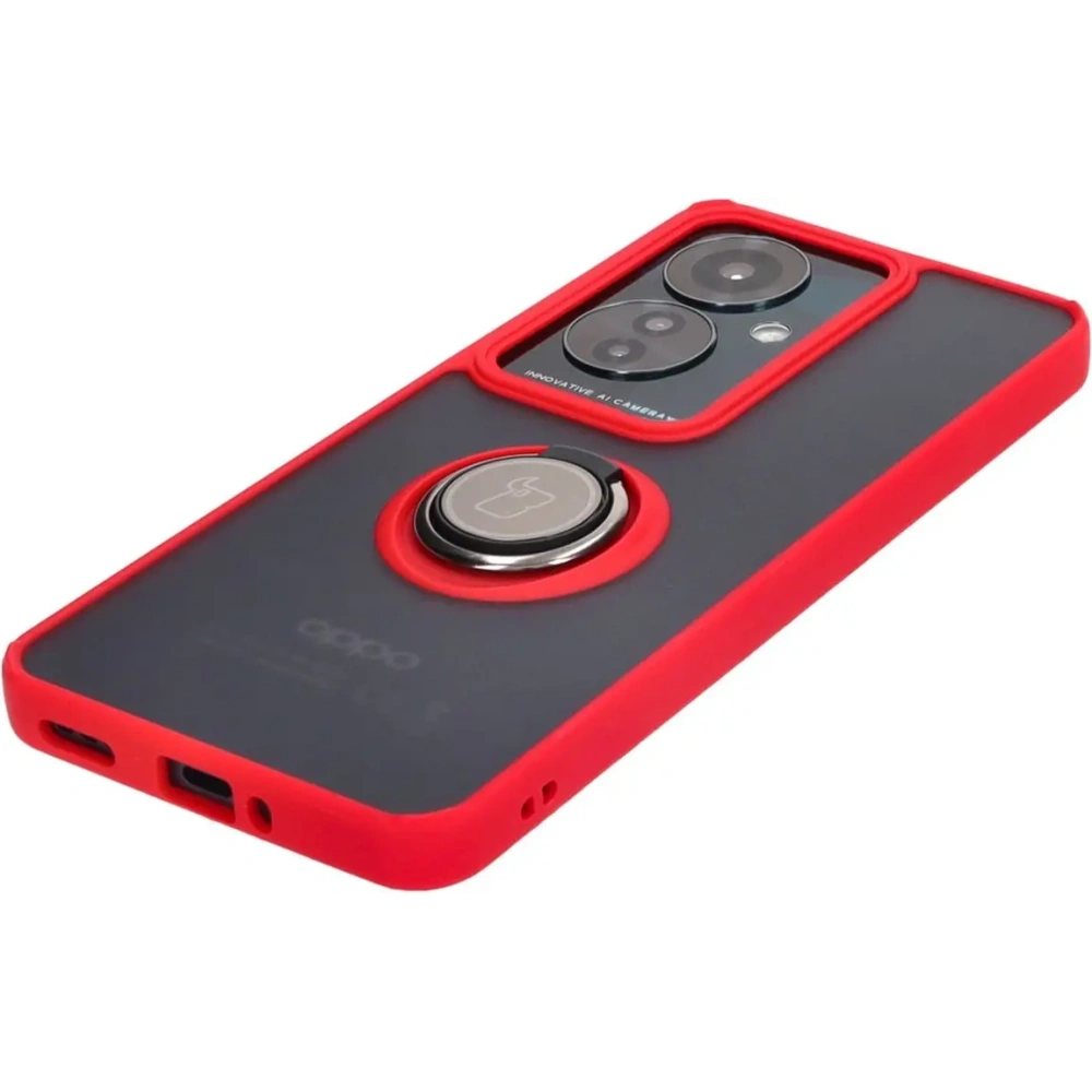 Etui z uchwytem na palec Bizon Case Hybrid Ring do Oppo Reno11 F 5G przydymione z czerwoną ramką