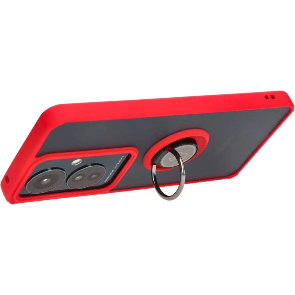 Etui z uchwytem na palec Bizon Case Hybrid Ring do Oppo Reno11 F 5G przydymione z czerwoną ramką