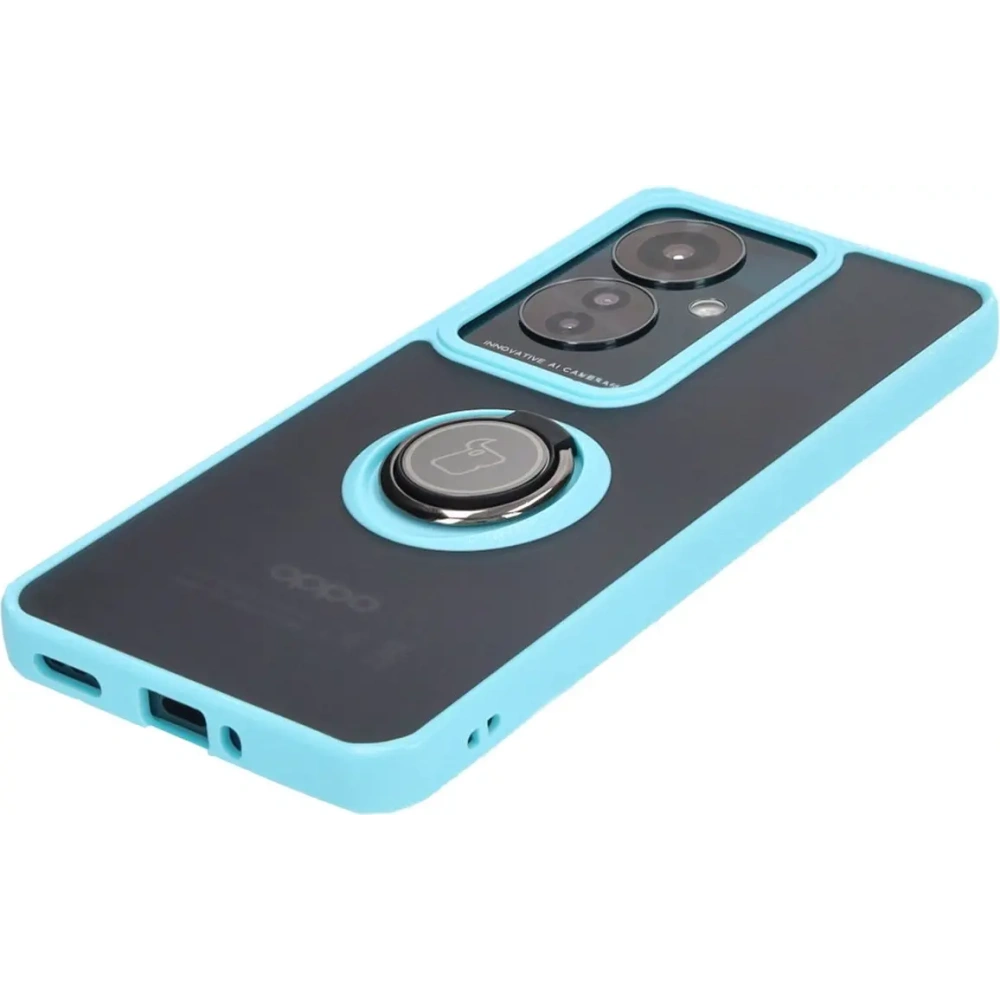Etui z uchwytem na palec Bizon Case Hybrid Ring do Oppo Reno11 F 5G przydymione z jasnoniebieską ramką