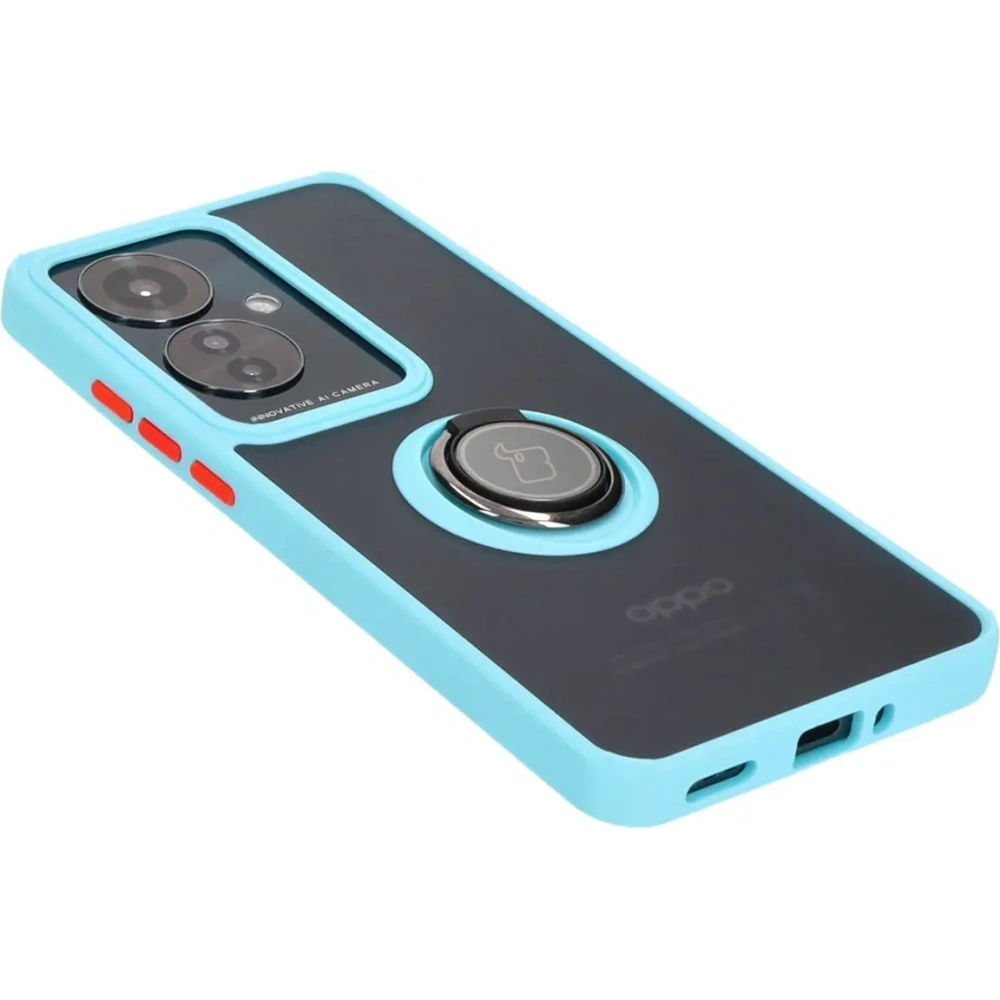Etui z uchwytem na palec Bizon Case Hybrid Ring do Oppo Reno11 F 5G przydymione z jasnoniebieską ramką