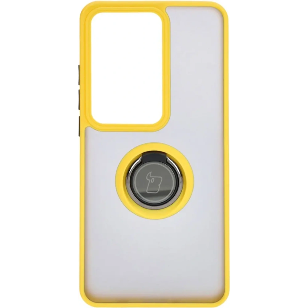 Etui z uchwytem na palec Bizon Case Hybrid Ring do Oppo Reno11 F 5G przydymione z żółtą ramką