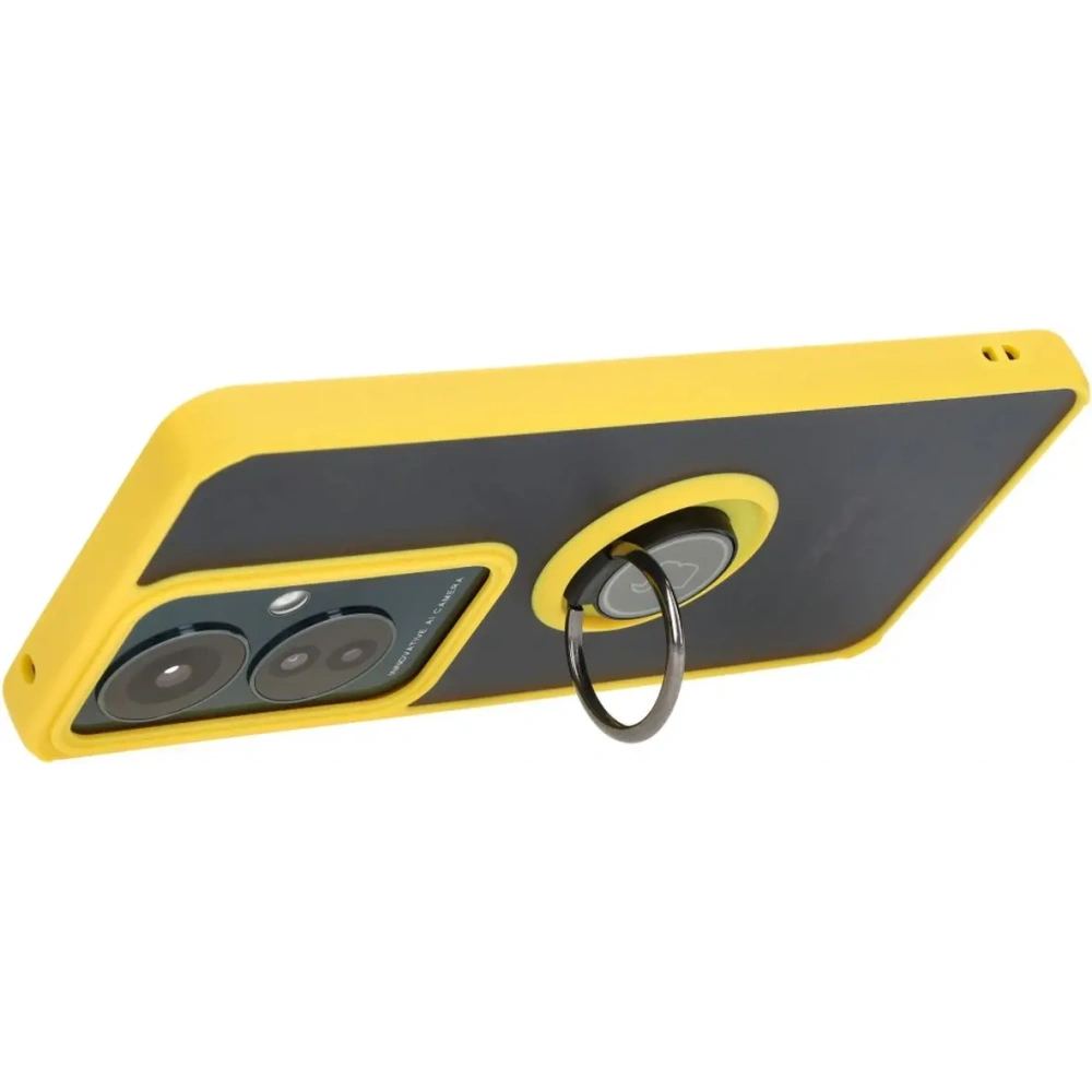 Etui z uchwytem na palec Bizon Case Hybrid Ring do Oppo Reno11 F 5G przydymione z żółtą ramką