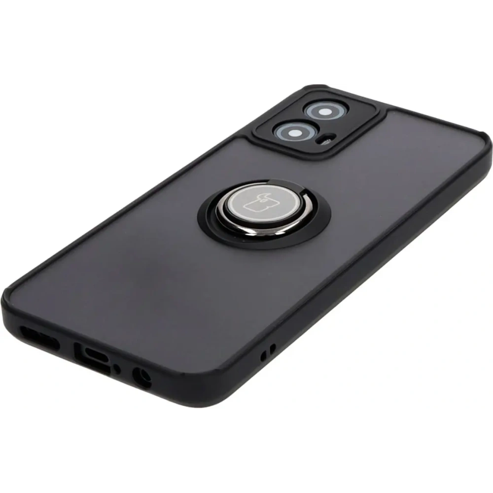 Etui z uchwytem na palec Bizon Case Hybrid Ring do Motorola Moto G34 5G przydymione z czarną ramką