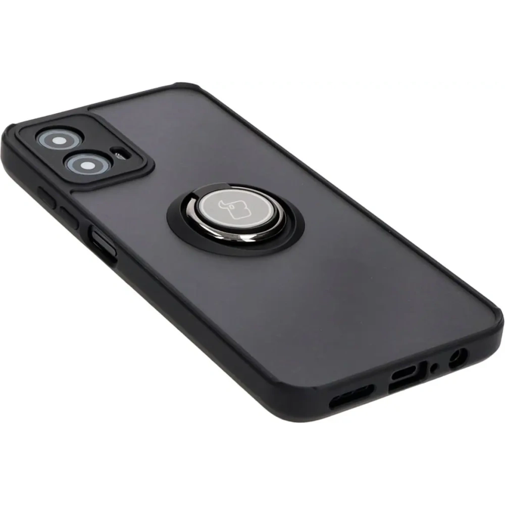 Etui z uchwytem na palec Bizon Case Hybrid Ring do Motorola Moto G34 5G przydymione z czarną ramką