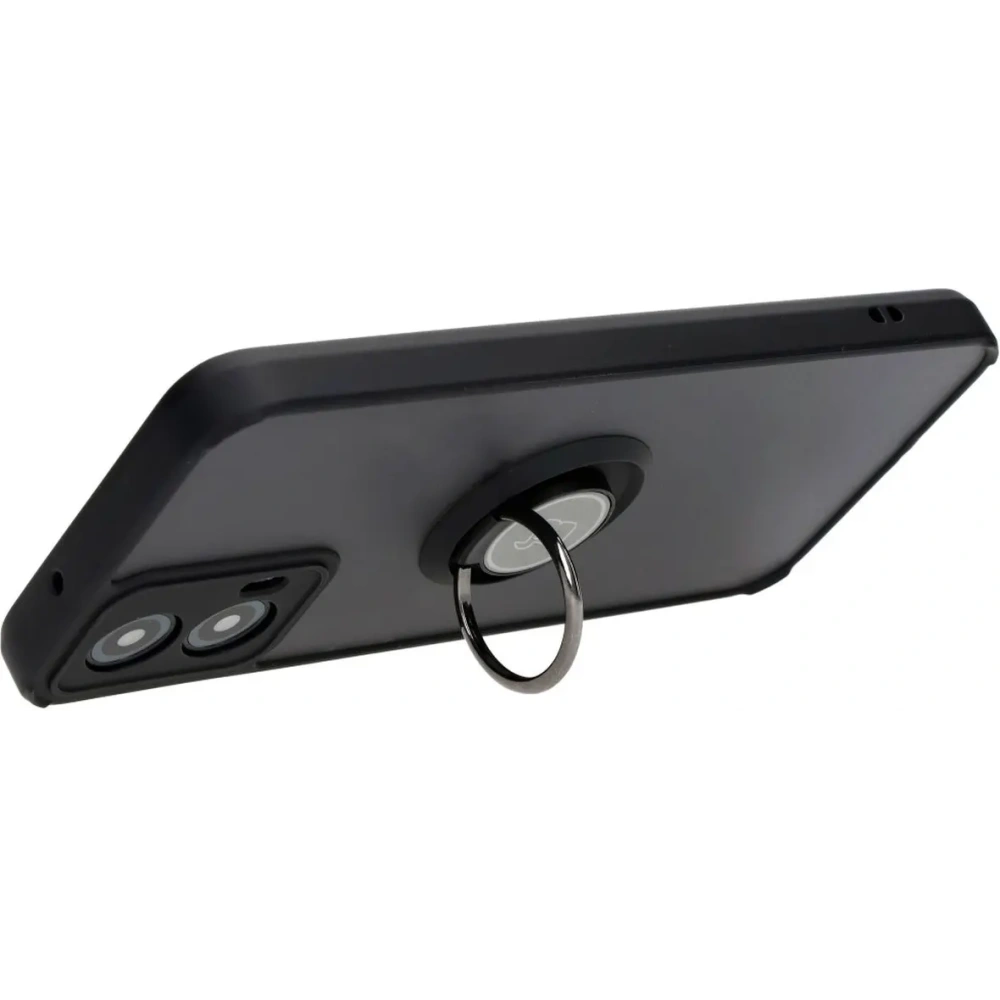 Etui z uchwytem na palec Bizon Case Hybrid Ring do Motorola Moto G34 5G przydymione z czarną ramką