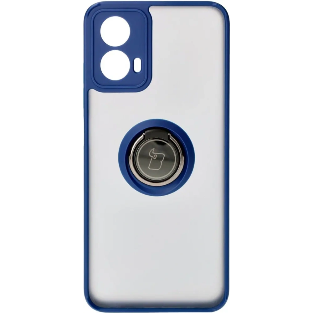 Etui z uchwytem na palec Bizon Case Hybrid Ring do Motorola Moto G34 5G przydymione z granatową ramką