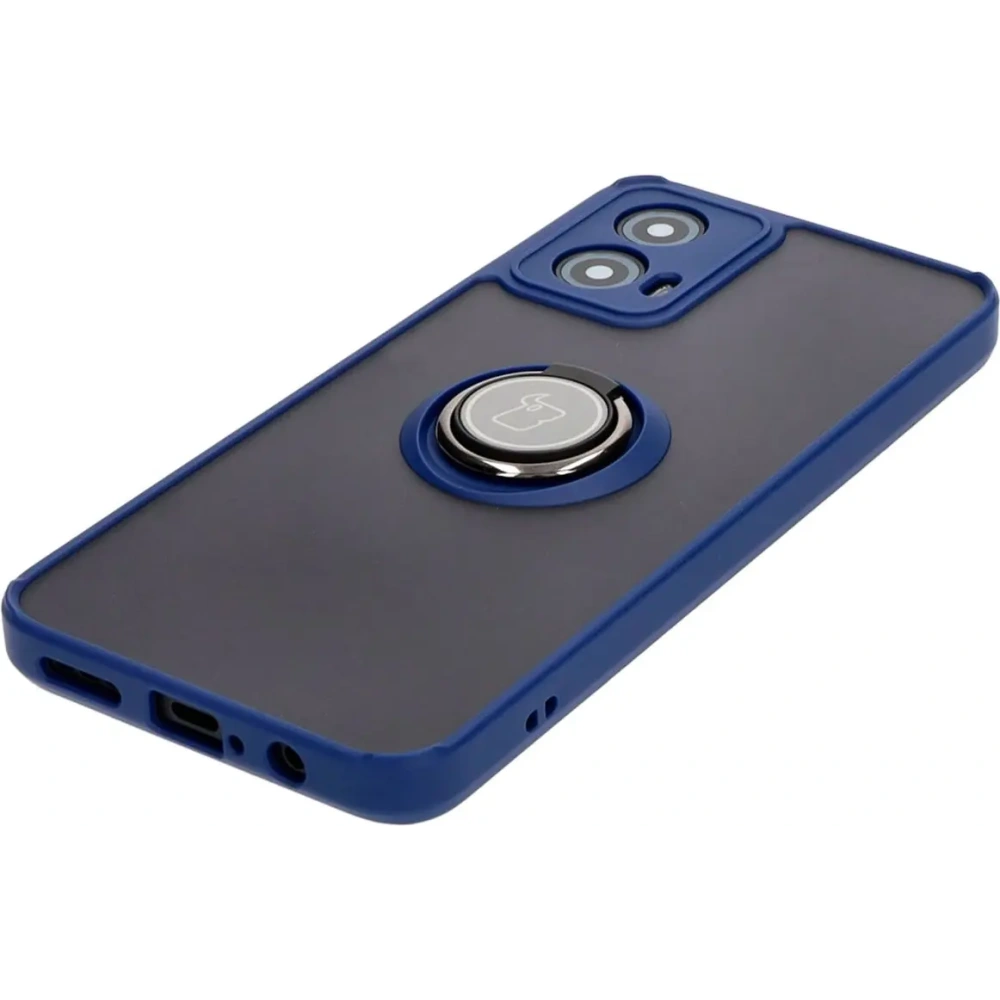 Etui z uchwytem na palec Bizon Case Hybrid Ring do Motorola Moto G34 5G przydymione z granatową ramką