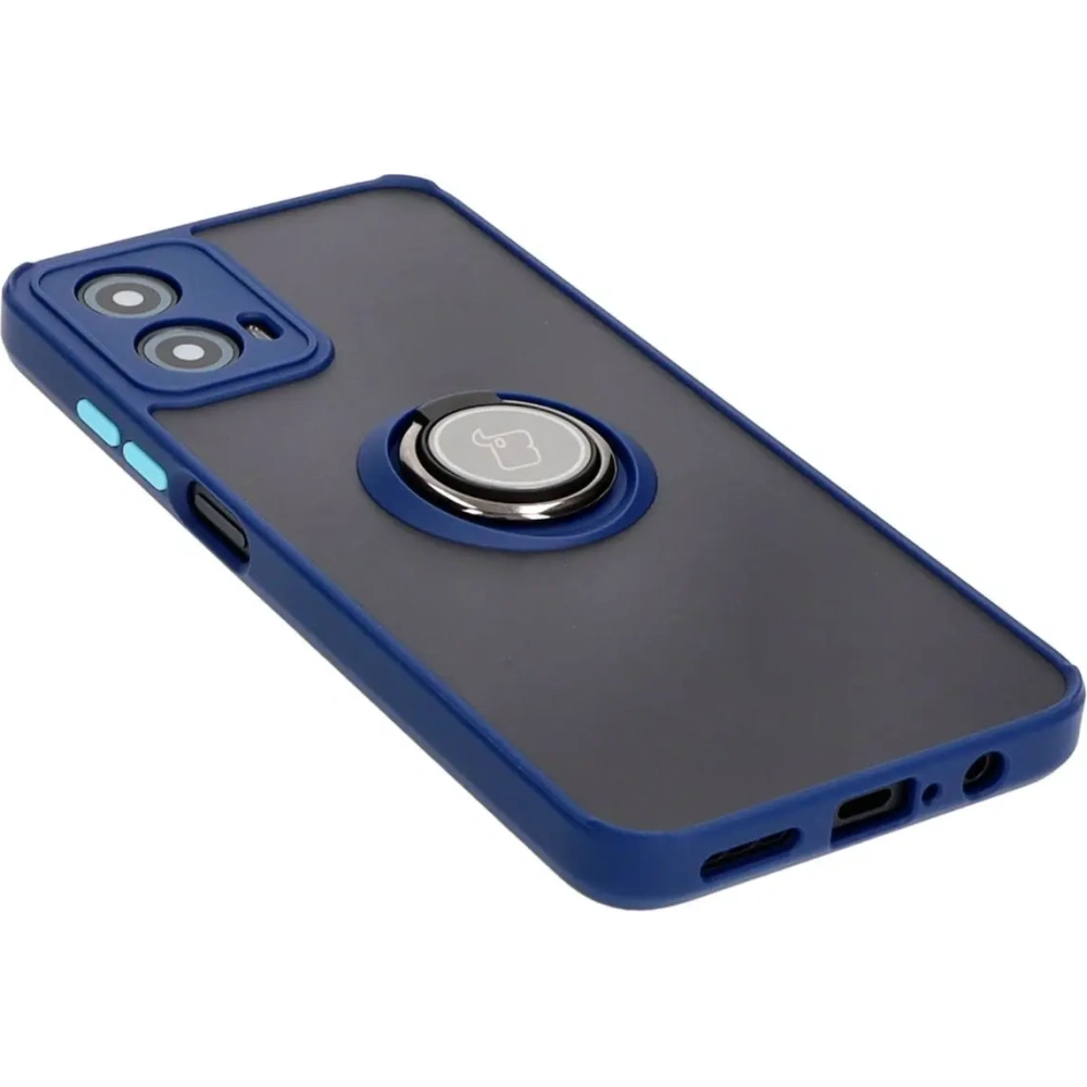 Etui z uchwytem na palec Bizon Case Hybrid Ring do Motorola Moto G34 5G przydymione z granatową ramką