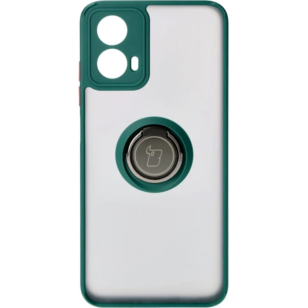 Etui z uchwytem na palec Bizon Case Hybrid Ring do Motorola Moto G34 5G przydymione z ciemnozieloną ramką