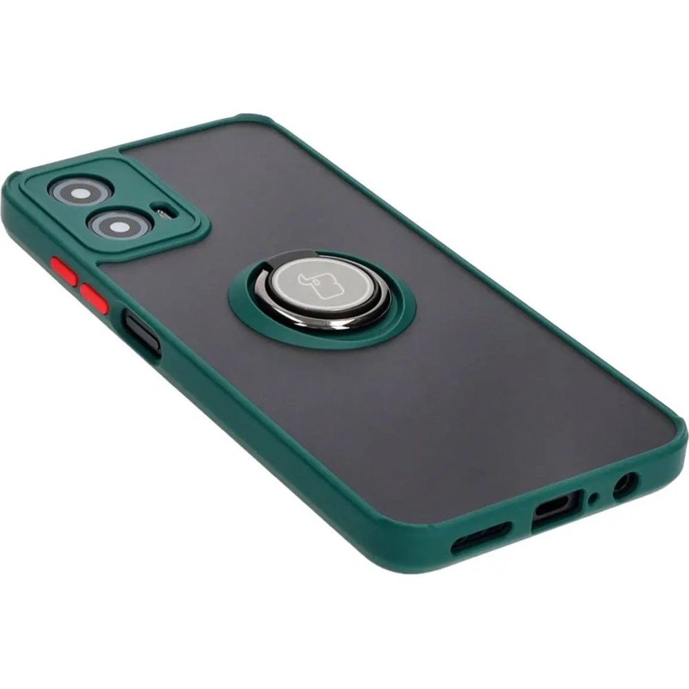 Etui z uchwytem na palec Bizon Case Hybrid Ring do Motorola Moto G34 5G przydymione z ciemnozieloną ramką