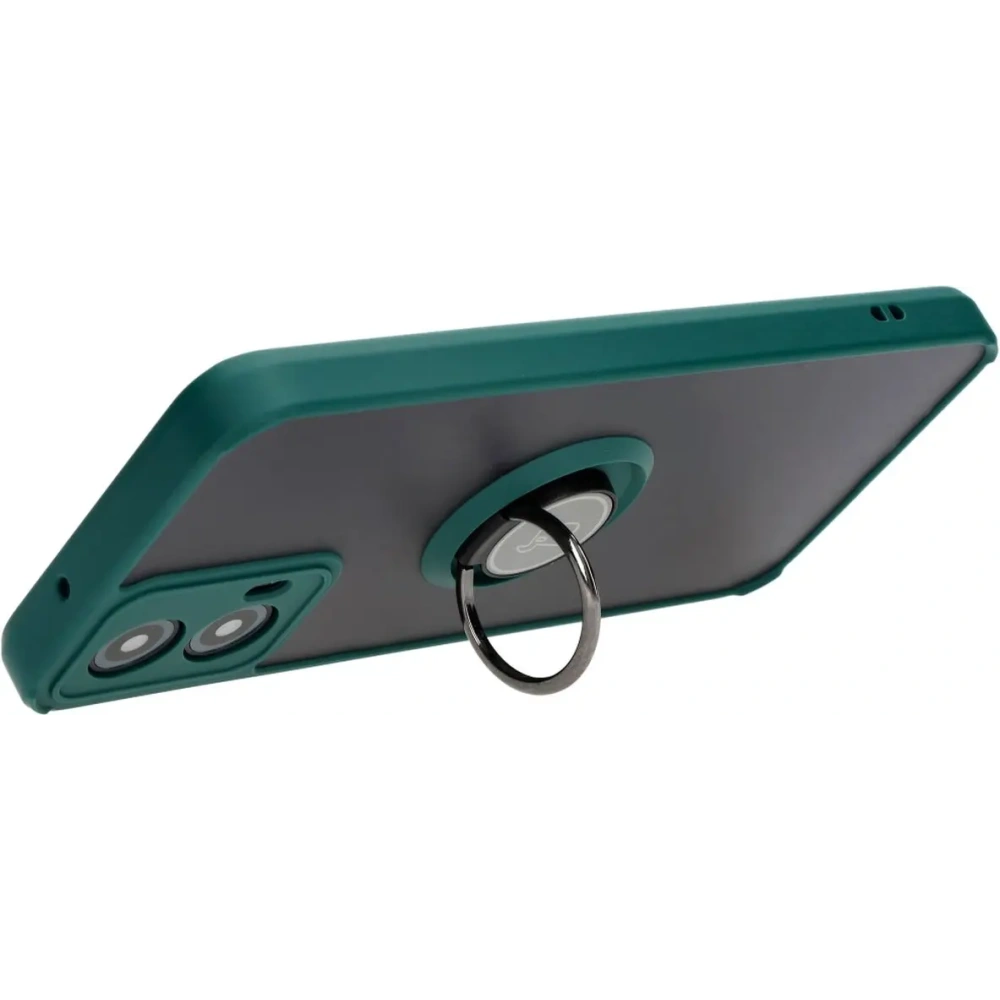 Etui z uchwytem na palec Bizon Case Hybrid Ring do Motorola Moto G34 5G przydymione z ciemnozieloną ramką