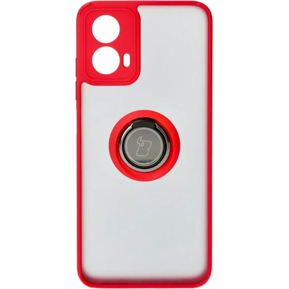 Etui z uchwytem na palec Bizon Case Hybrid Ring do Motorola Moto G34 5G przydymione z czerwoną ramką