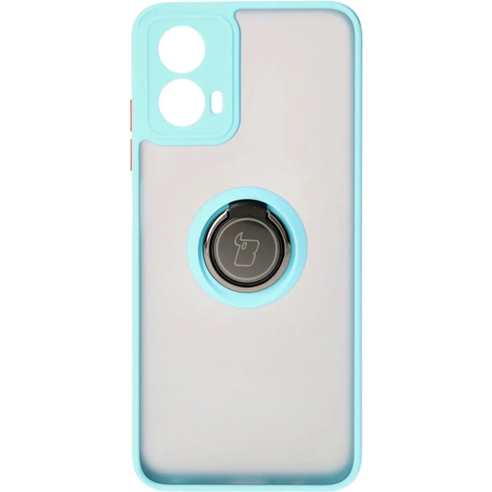 Etui z uchwytem na palec Bizon Case Hybrid Ring do Motorola Moto G34 5G przydymione z jasnoniebieską ramką