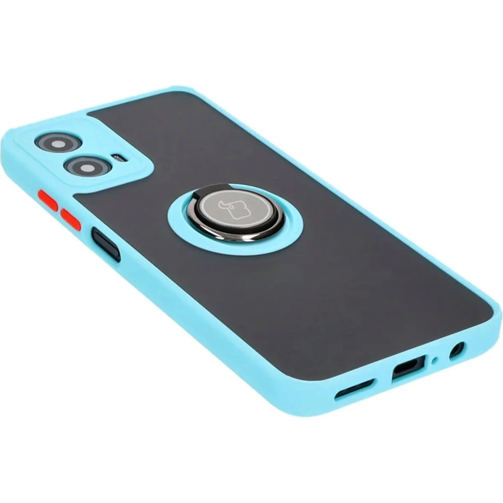 Etui z uchwytem na palec Bizon Case Hybrid Ring do Motorola Moto G34 5G przydymione z jasnoniebieską ramką