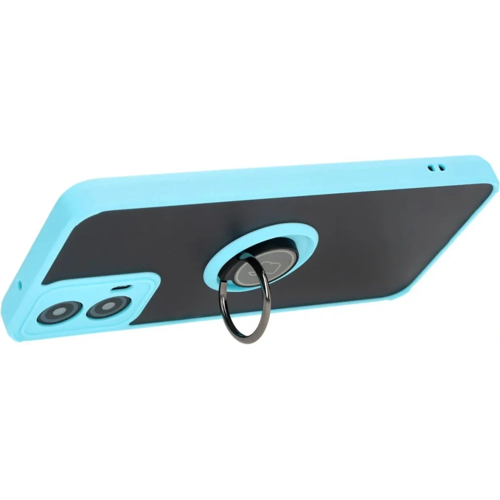 Etui z uchwytem na palec Bizon Case Hybrid Ring do Motorola Moto G34 5G przydymione z jasnoniebieską ramką