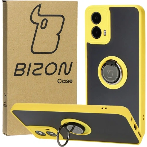 Kup Etui z uchwytem na palec Bizon Case Hybrid Ring do Motorola Moto G34 5G przydymione z żółtą ramką - BIZ4908 - {ean13} - Sklep Home Screen