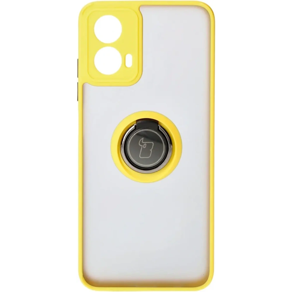 Etui z uchwytem na palec Bizon Case Hybrid Ring do Motorola Moto G34 5G przydymione z żółtą ramką