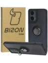 Etui s úchytem na prst Bizon Case Hybrid Ring pro Motorola Moto G04 / G24 / G24 Power kouřové s černým rámečkem