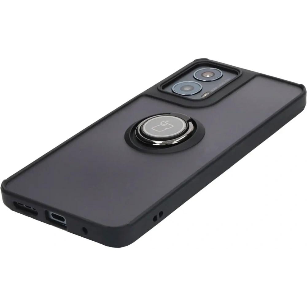 Etui z uchwytem na palec Bizon Case Hybrid Ring do Motorola Moto G04 / G24 / G24 Power przydymione z czarną ramką