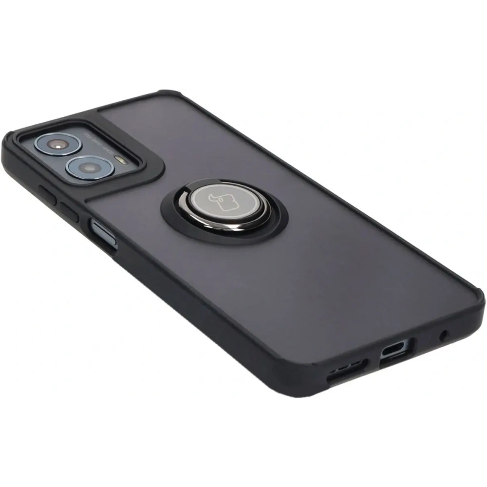 Etui z uchwytem na palec Bizon Case Hybrid Ring do Motorola Moto G04 / G24 / G24 Power przydymione z czarną ramką