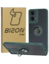 Etui z uchwytem na palec Bizon Case Hybrid Ring do Motorola Moto G04 / G24 / G24 Power kouřové s tmavozeleným rámečkem