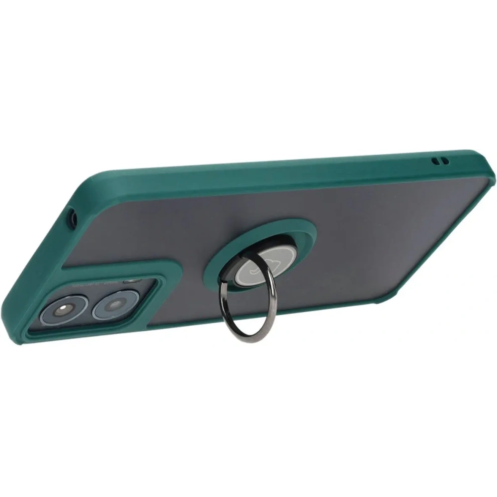 Etui z uchwytem na palec Bizon Case Hybrid Ring do Motorola Moto G04 / G24 / G24 Power przydymione z ciemnozieloną ramką