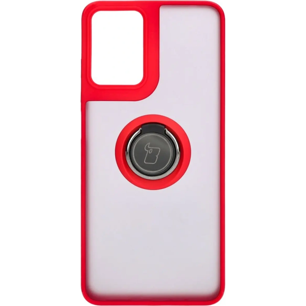 Etui z uchwytem na palec Bizon Case Hybrid Ring do Motorola Moto G04 / G24 / G24 Power przydymione z czerwoną ramką