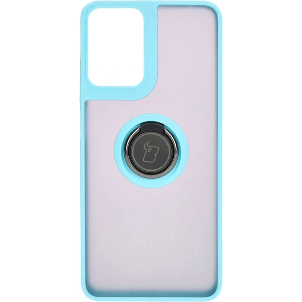 Etui z uchwytem na palec Bizon Case Hybrid Ring do Motorola Moto G04 / G24 / G24 Power przydymione z jasnoniebieską ramką