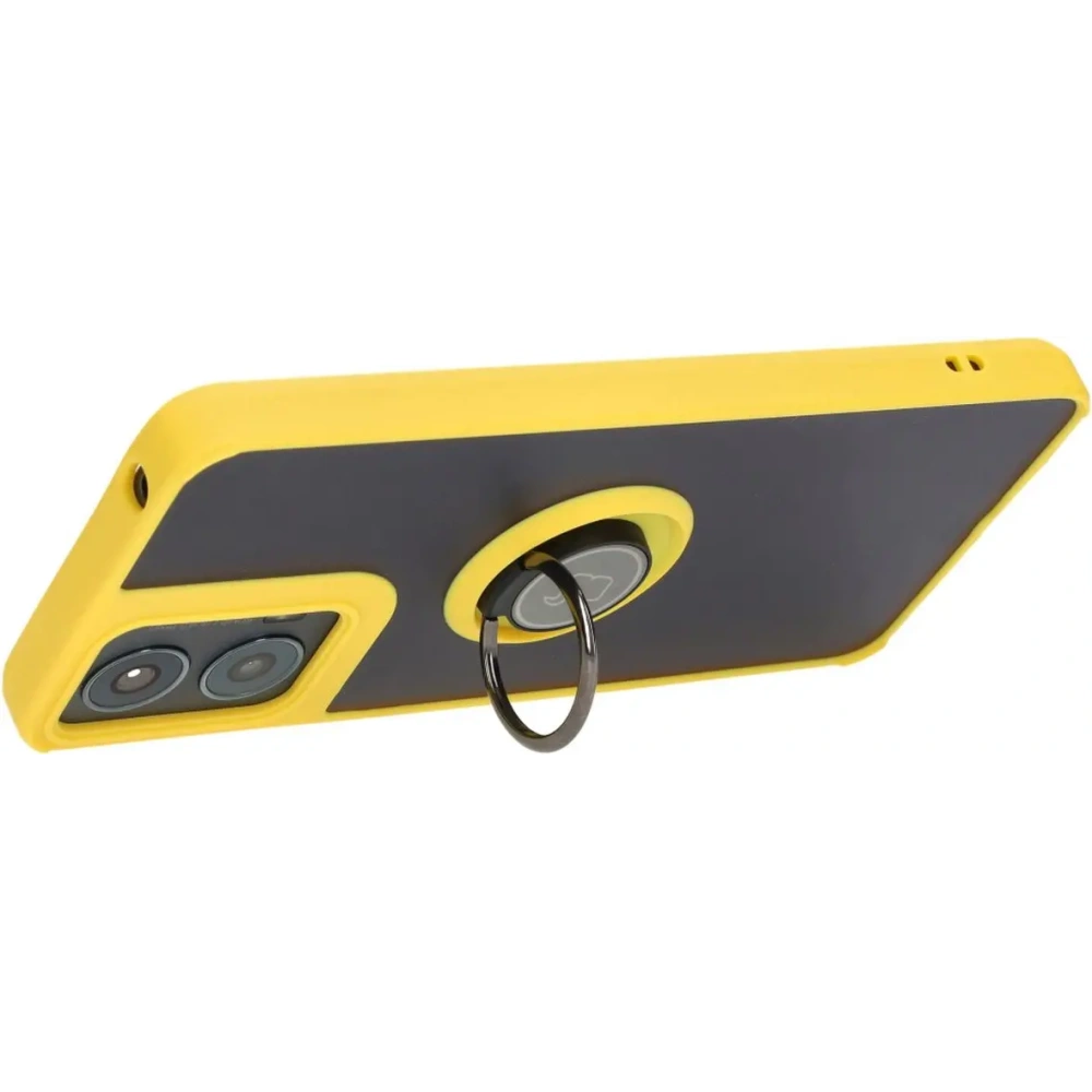 Etui z uchwytem na palec Bizon Case Hybrid Ring do Motorola Moto G04 / G24 / G24 Power przydymione z żółtą ramką