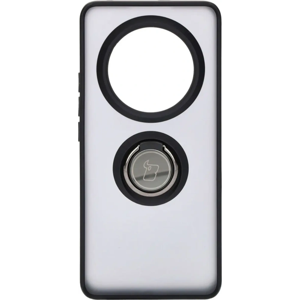 Etui z uchwytem na palec Bizon Case Hybrid Ring do Realme 12 Pro / 12 Pro+ przydymione z czarną ramką