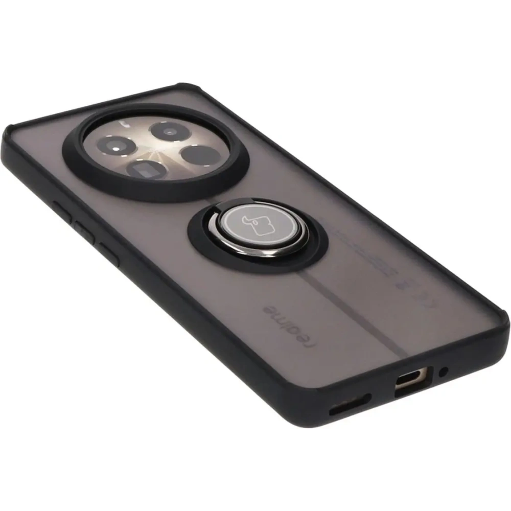 Etui z uchwytem na palec Bizon Case Hybrid Ring do Realme 12 Pro / 12 Pro+ przydymione z czarną ramką