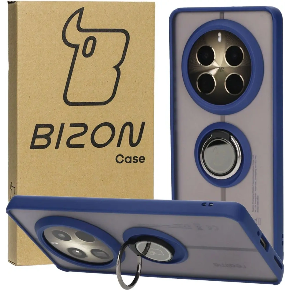 Etui z uchwytem na palec Bizon Case Hybrid Ring do Realme 12 Pro / 12 Pro+ przydymione z granatową ramką