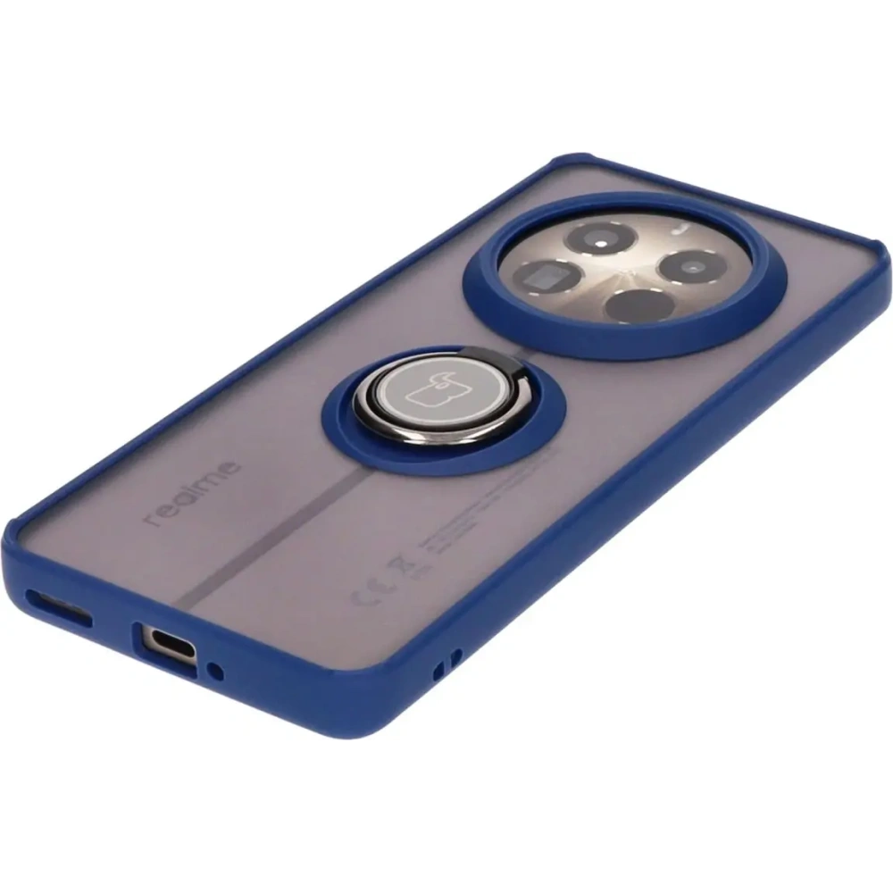 Etui z uchwytem na palec Bizon Case Hybrid Ring do Realme 12 Pro / 12 Pro+ przydymione z granatową ramką