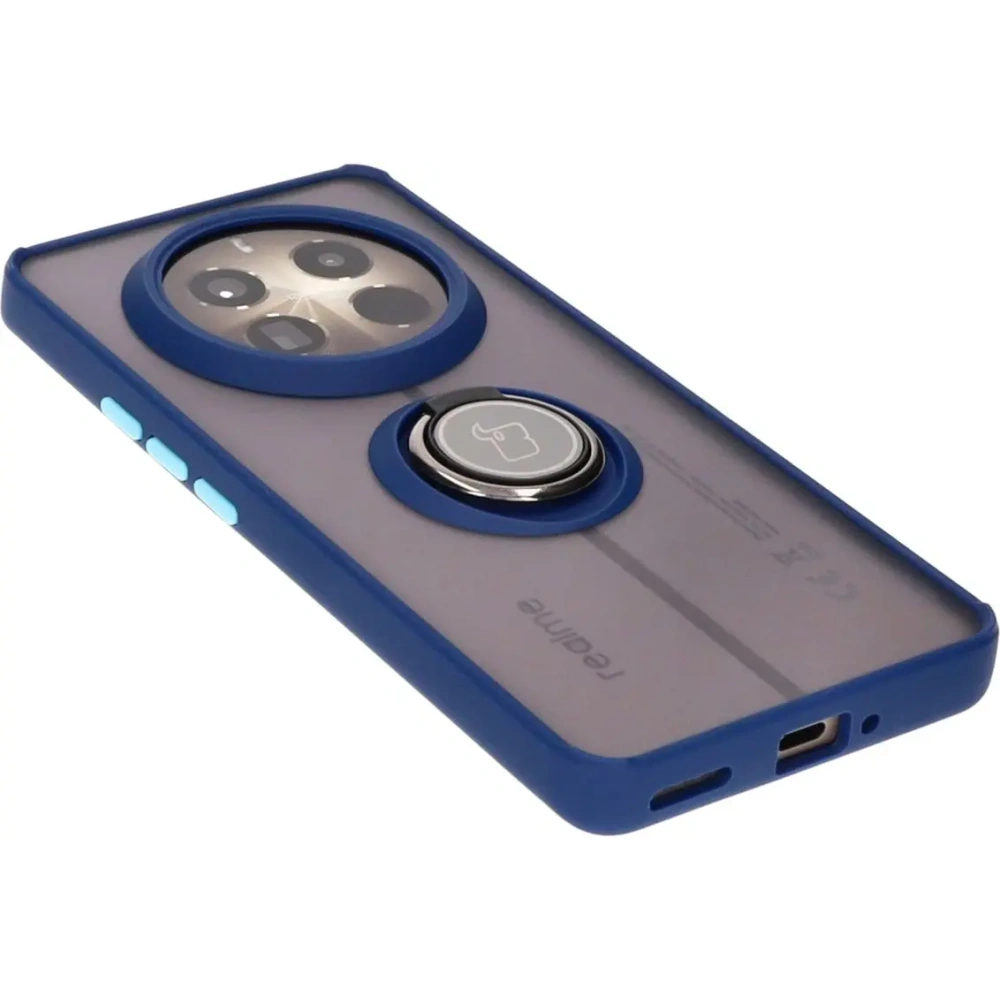 Etui z uchwytem na palec Bizon Case Hybrid Ring do Realme 12 Pro / 12 Pro+ przydymione z granatową ramką