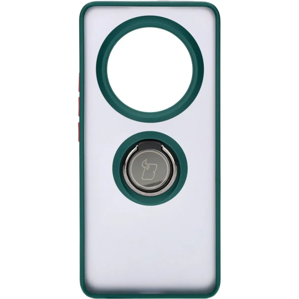 Etui z uchwytem na palec Bizon Case Hybrid Ring do Realme 12 Pro / 12 Pro+ przydymione z ciemnozieloną ramką