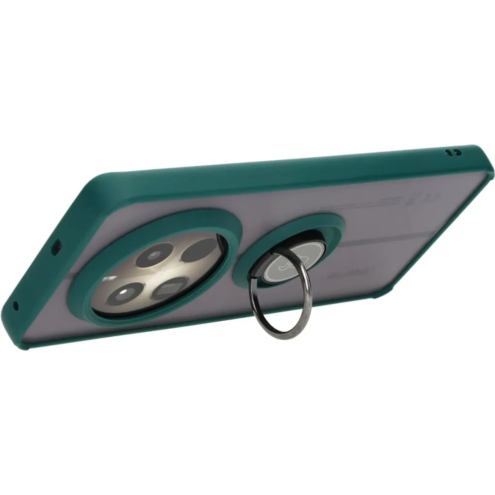 Etui z uchwytem na palec Bizon Case Hybrid Ring do Realme 12 Pro / 12 Pro+ przydymione z ciemnozieloną ramką