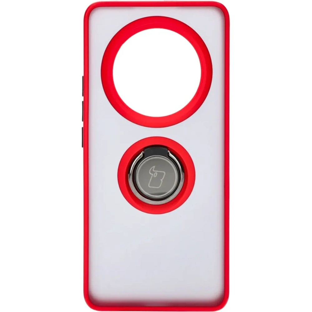 Etui z uchwytem na palec Bizon Case Hybrid Ring do Realme 12 Pro / 12 Pro+ przydymione z czerwoną ramką
