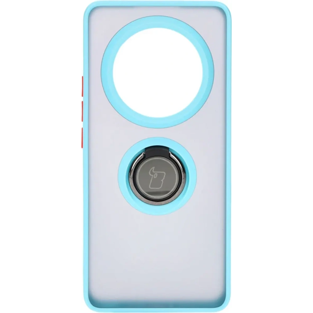 Etui z uchwytem na palec Bizon Case Hybrid Ring do Realme 12 Pro / 12 Pro+ przydymione z jasnoniebieską ramką