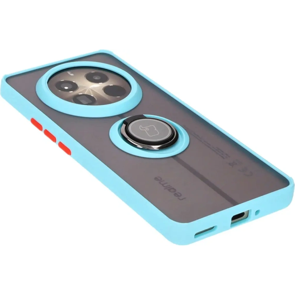 Etui z uchwytem na palec Bizon Case Hybrid Ring do Realme 12 Pro / 12 Pro+ przydymione z jasnoniebieską ramką
