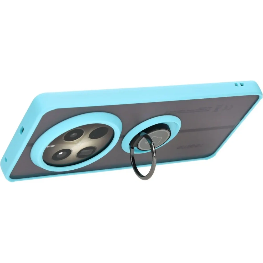 Etui z uchwytem na palec Bizon Case Hybrid Ring do Realme 12 Pro / 12 Pro+ przydymione z jasnoniebieską ramką