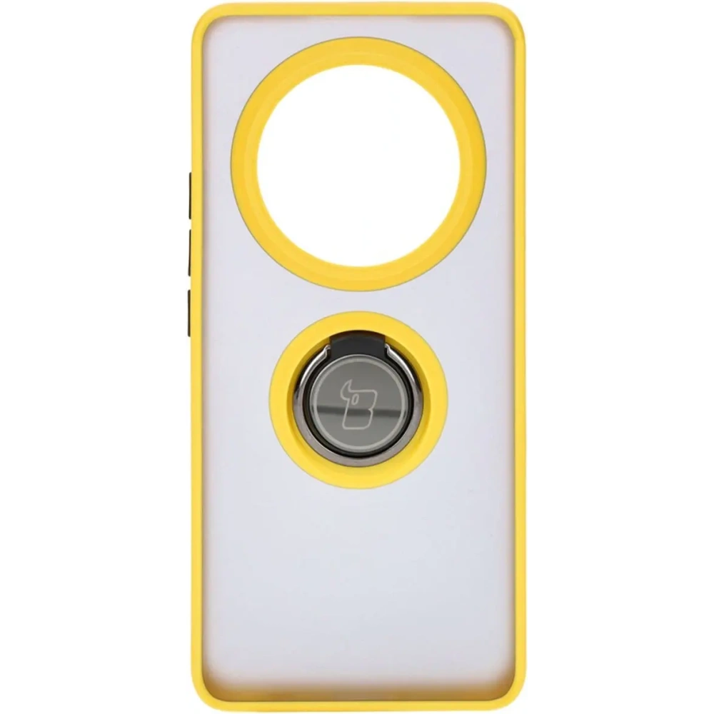 Etui z uchwytem na palec Bizon Case Hybrid Ring do Realme 12 Pro / 12 Pro+ przydymione z żółtą ramką