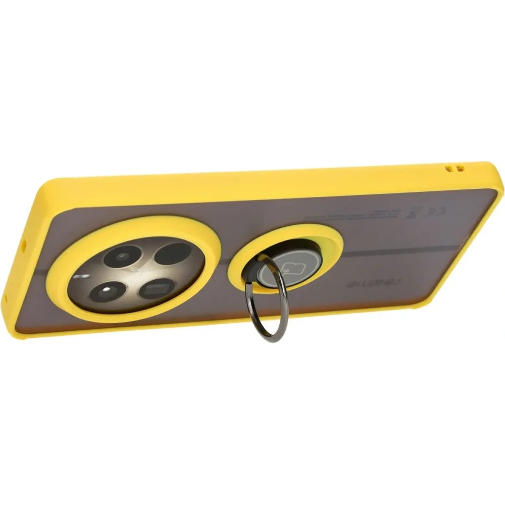Etui z uchwytem na palec Bizon Case Hybrid Ring do Realme 12 Pro / 12 Pro+ przydymione z żółtą ramką