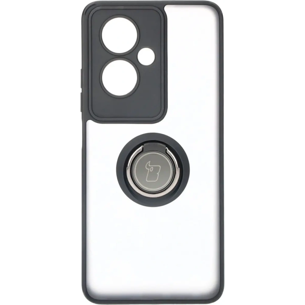 Etui z uchwytem na palec Bizon Case Hybrid Ring do Oppo A79 5G przydymione z czarną ramką