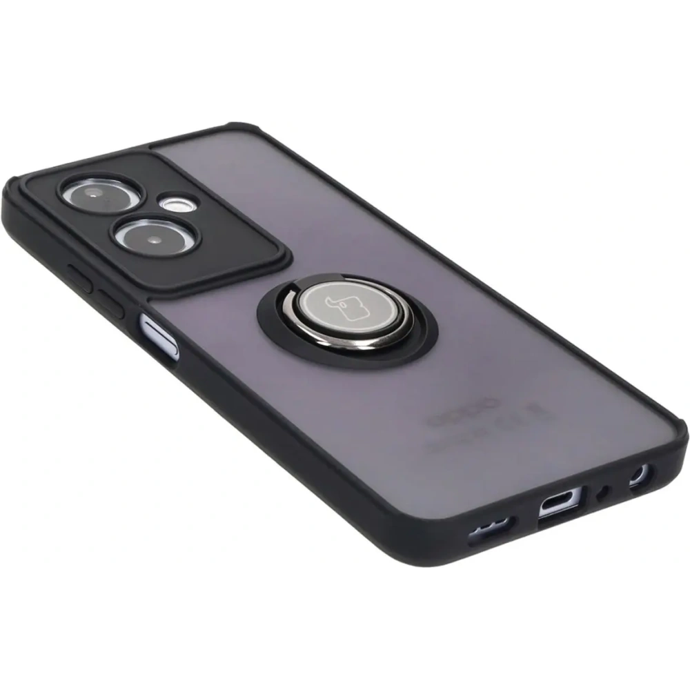 Etui z uchwytem na palec Bizon Case Hybrid Ring do Oppo A79 5G przydymione z czarną ramką