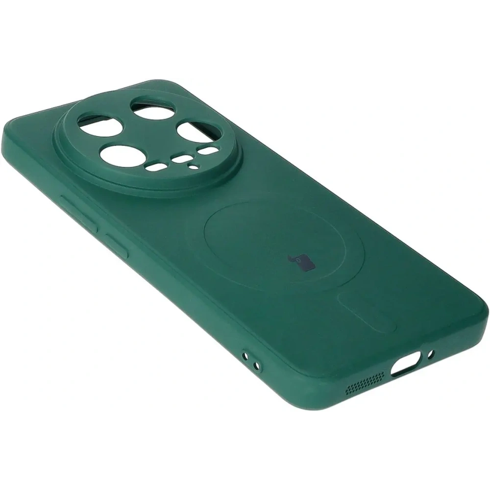 Etui Bizon Case Silicone Magnetic Sq do Xiaomi 14 Ultra ciemnozielone