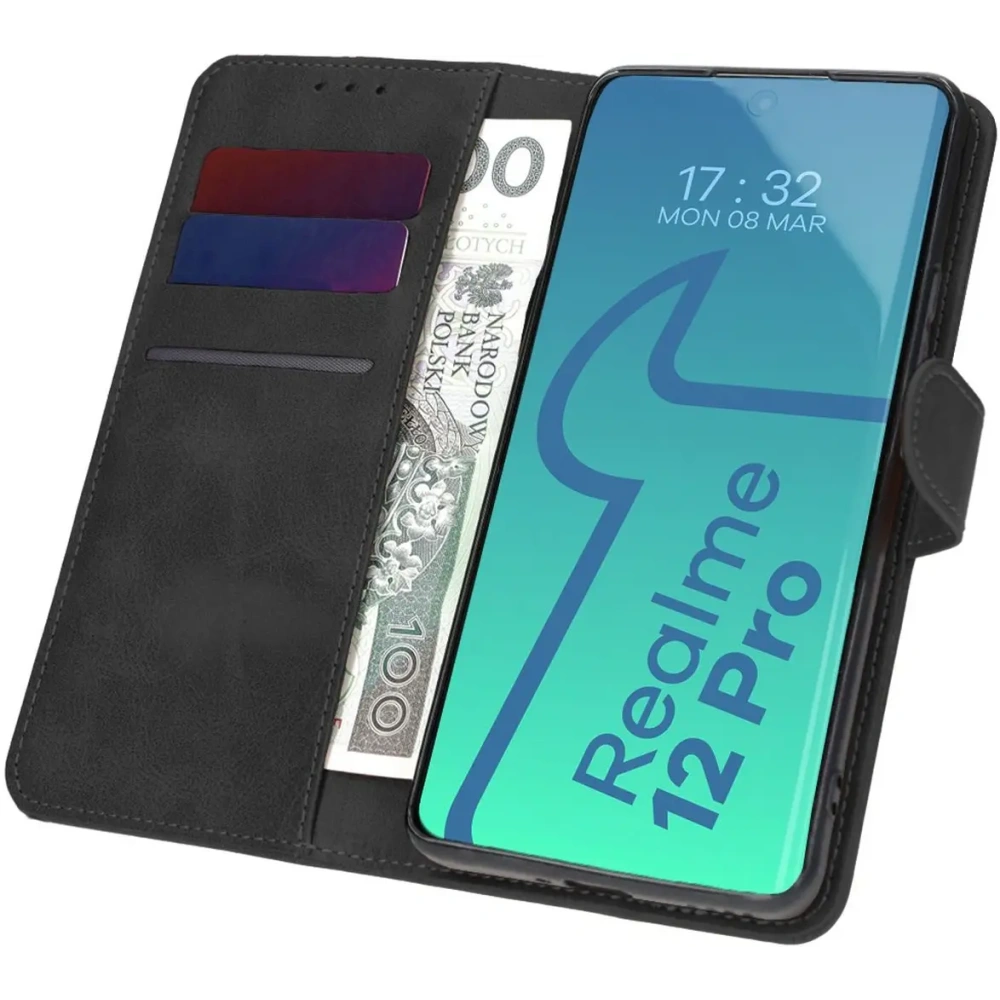 Etui z klapką Bizon Case Pocket do Realme 12 Pro / 12 Pro+ czarne