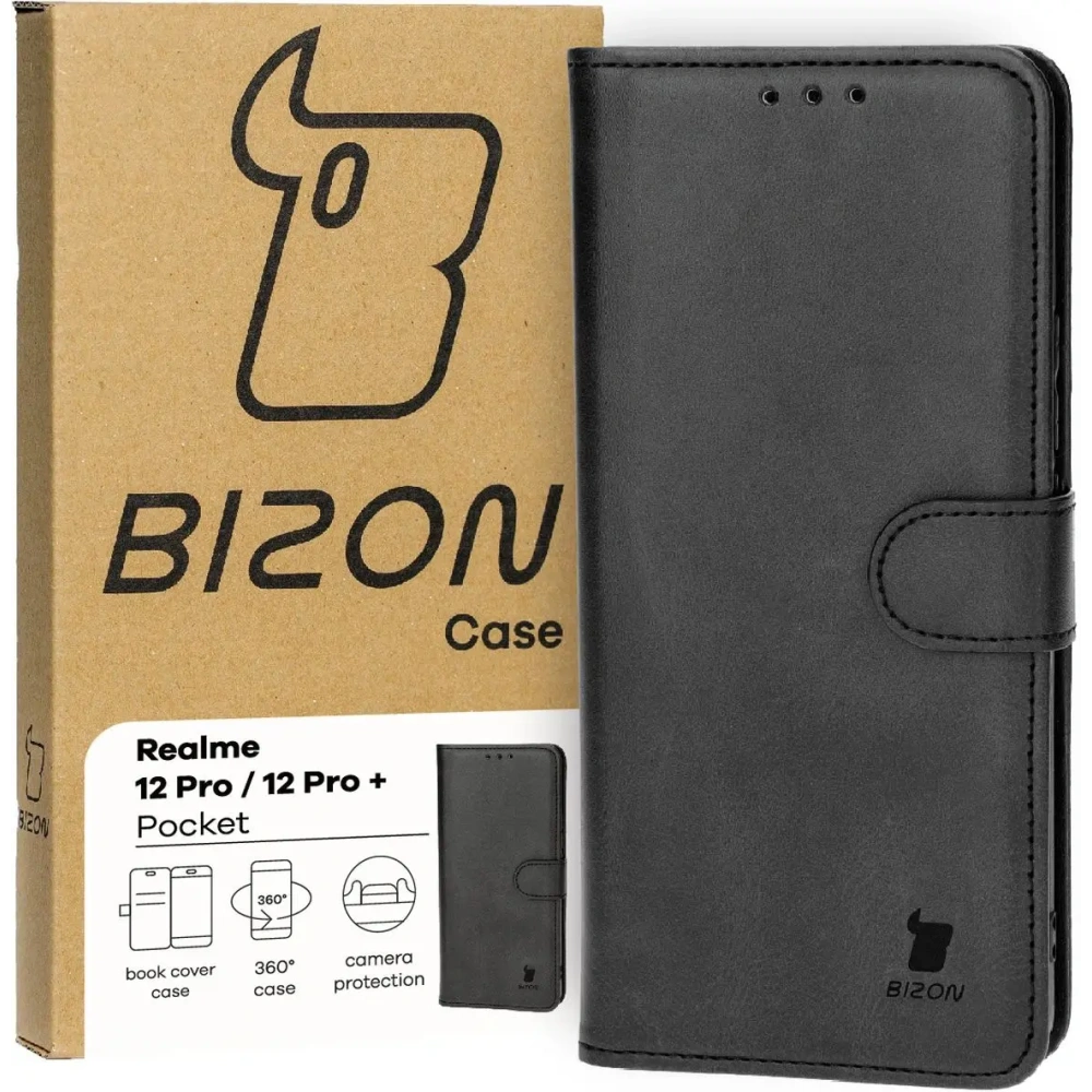 Etui z klapką Bizon Case Pocket do Realme 12 Pro / 12 Pro+ czarne