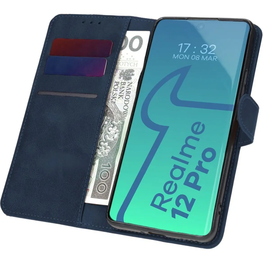 Etui z klapką Bizon Case Pocket do Realme 12 Pro / 12 Pro+ granatowe