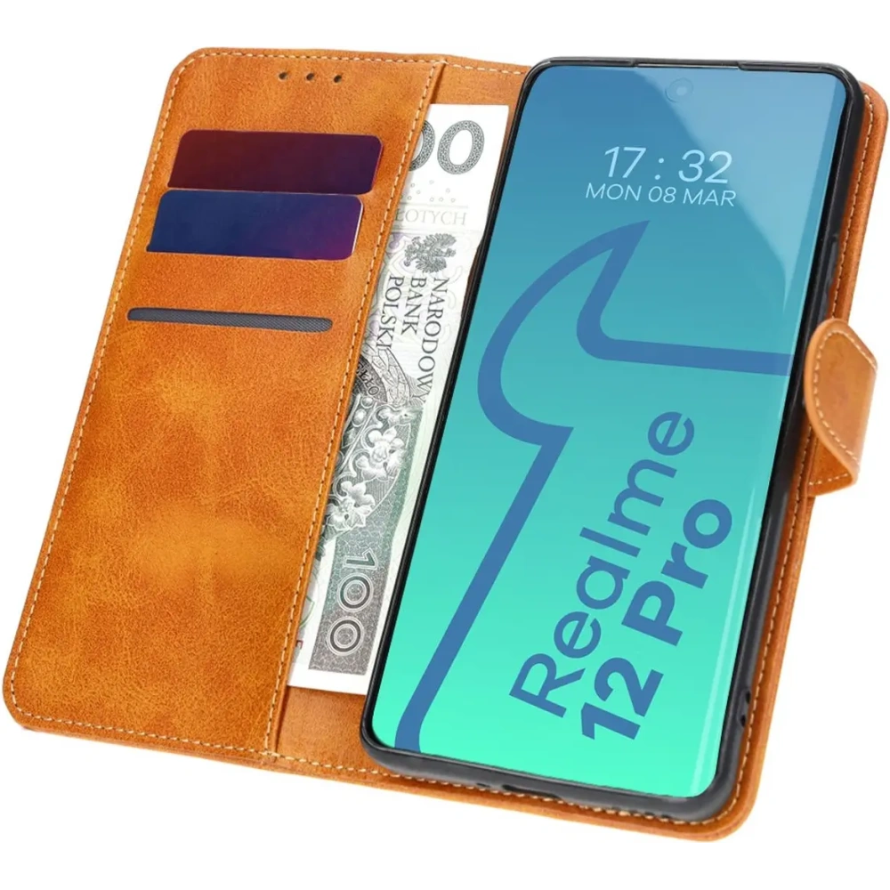 Etui z klapką Bizon Case Pocket do Realme 12 Pro / 12 Pro+ brązowe