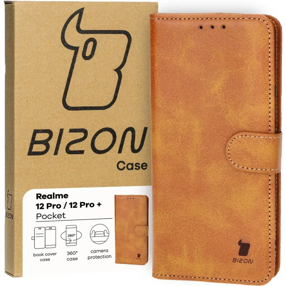 Etui z klapką Bizon Case Pocket do Realme 12 Pro / 12 Pro+ brązowe